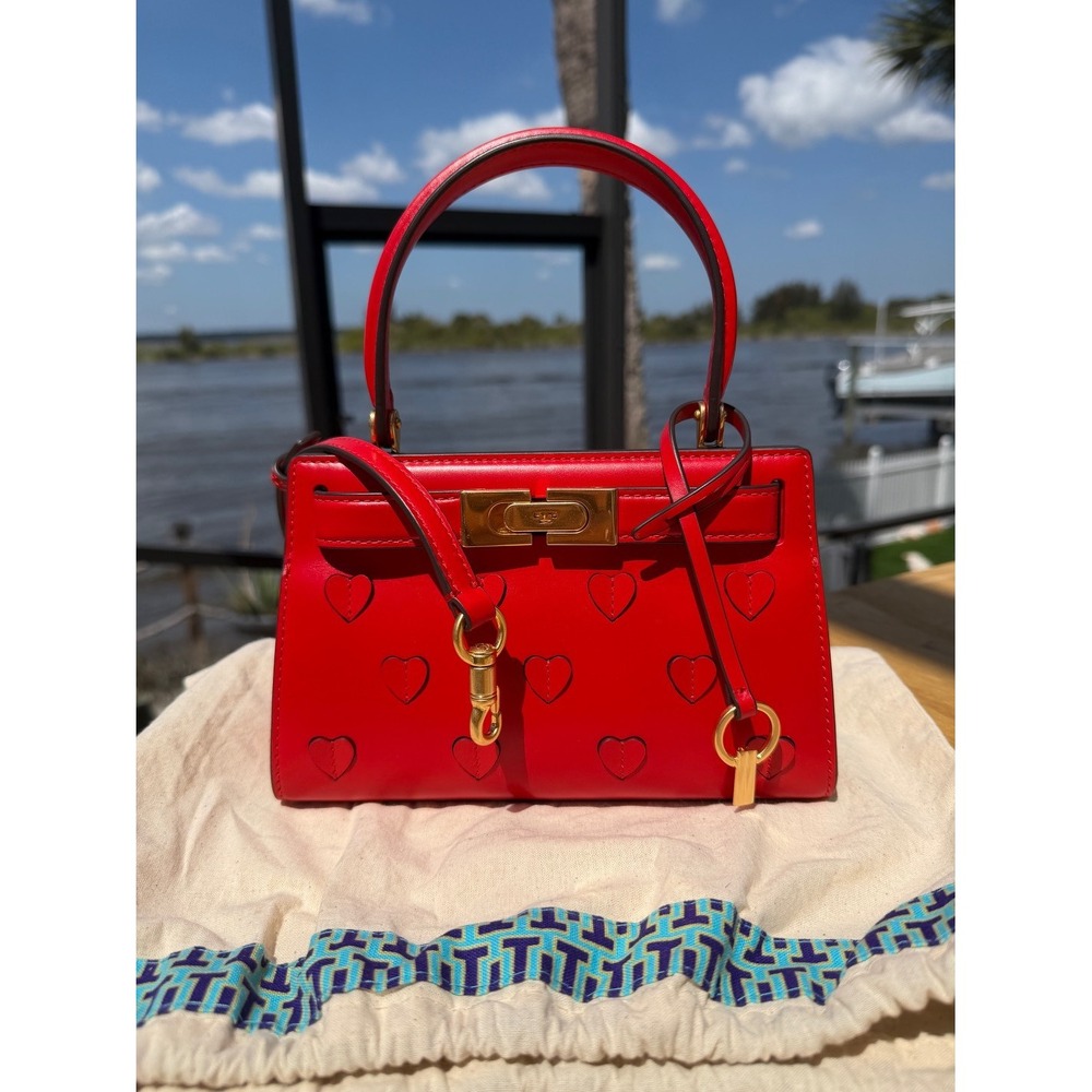 Tory Burch Lee Radziwill Petite Heart Embossed Red Leather Bag Crossbody